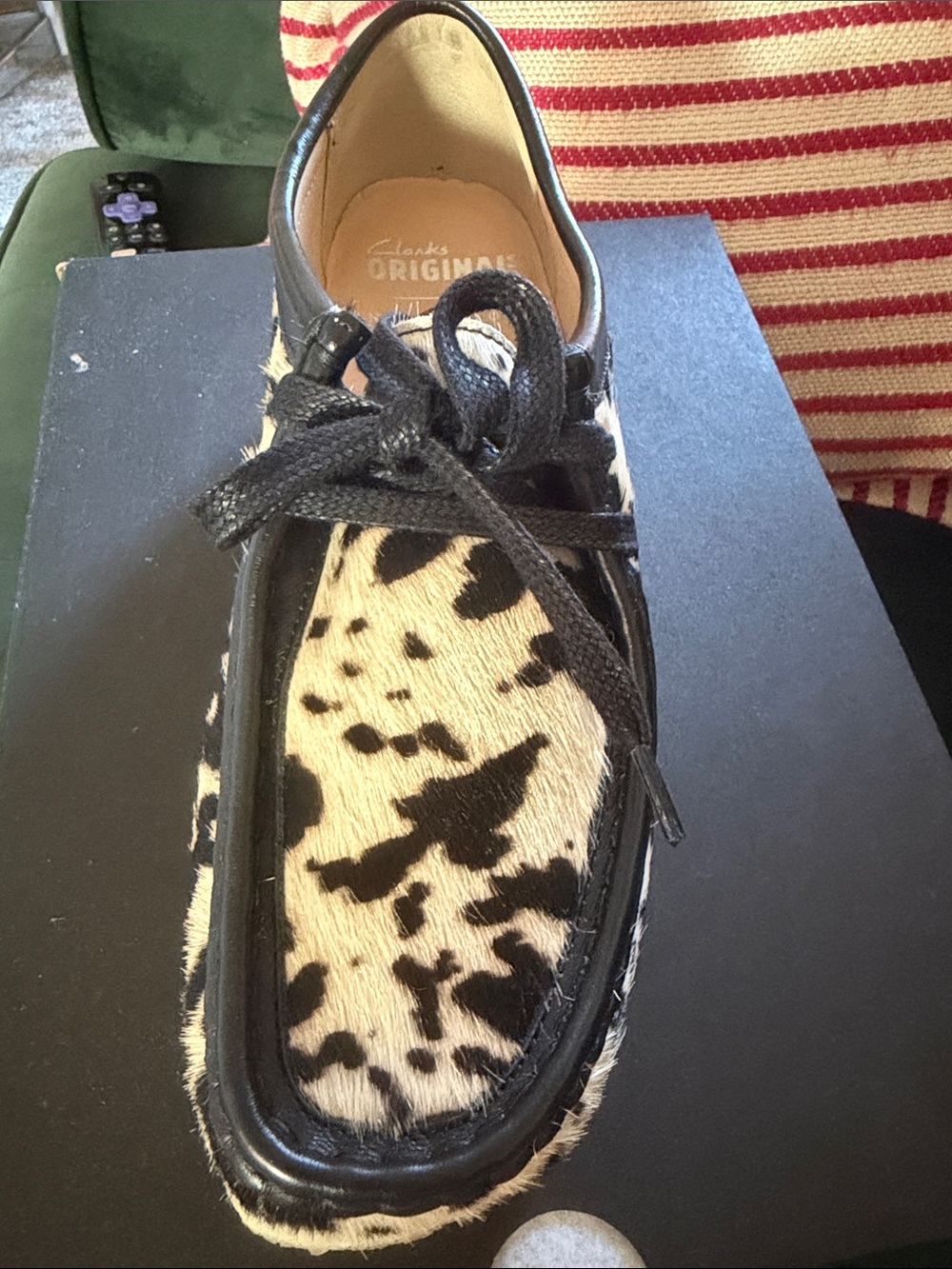 Clarks Black and White Haircalf Wallabee Lace-Up Shoe with Cream Sole